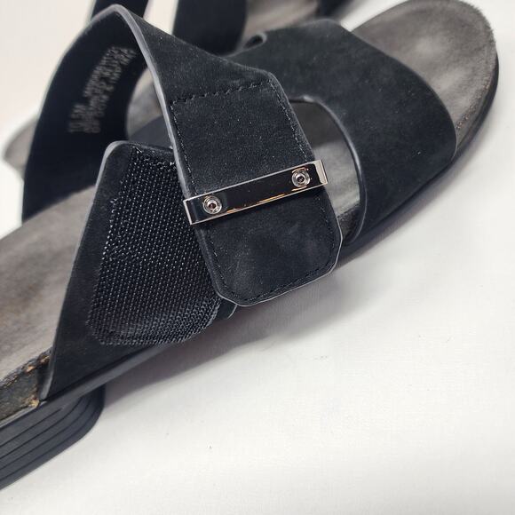 Munro Jody Slide Sandals Women 10.5M Black Nubuck Leather Silver Accent m490686 - Picture 10 of 13